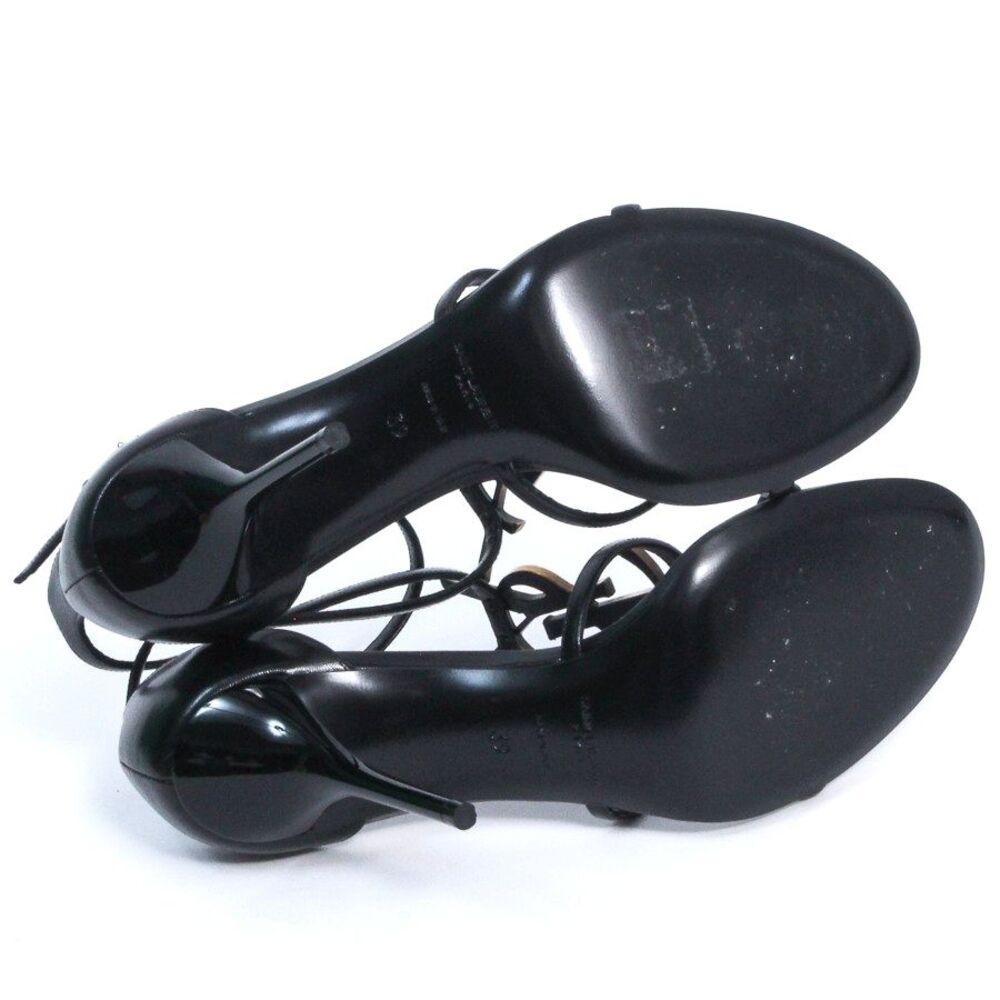 Saint Laurent Cassandra Sandals Black Leather Gold YSL Monogram Logo Heels 39 - Picture 13 of 15